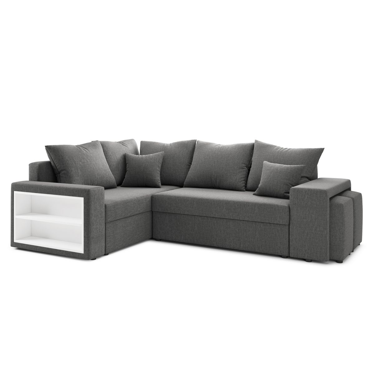 Canapé d'angle convertible réversible 5 places avec étagères et poufs intégrés AUSTIN XL