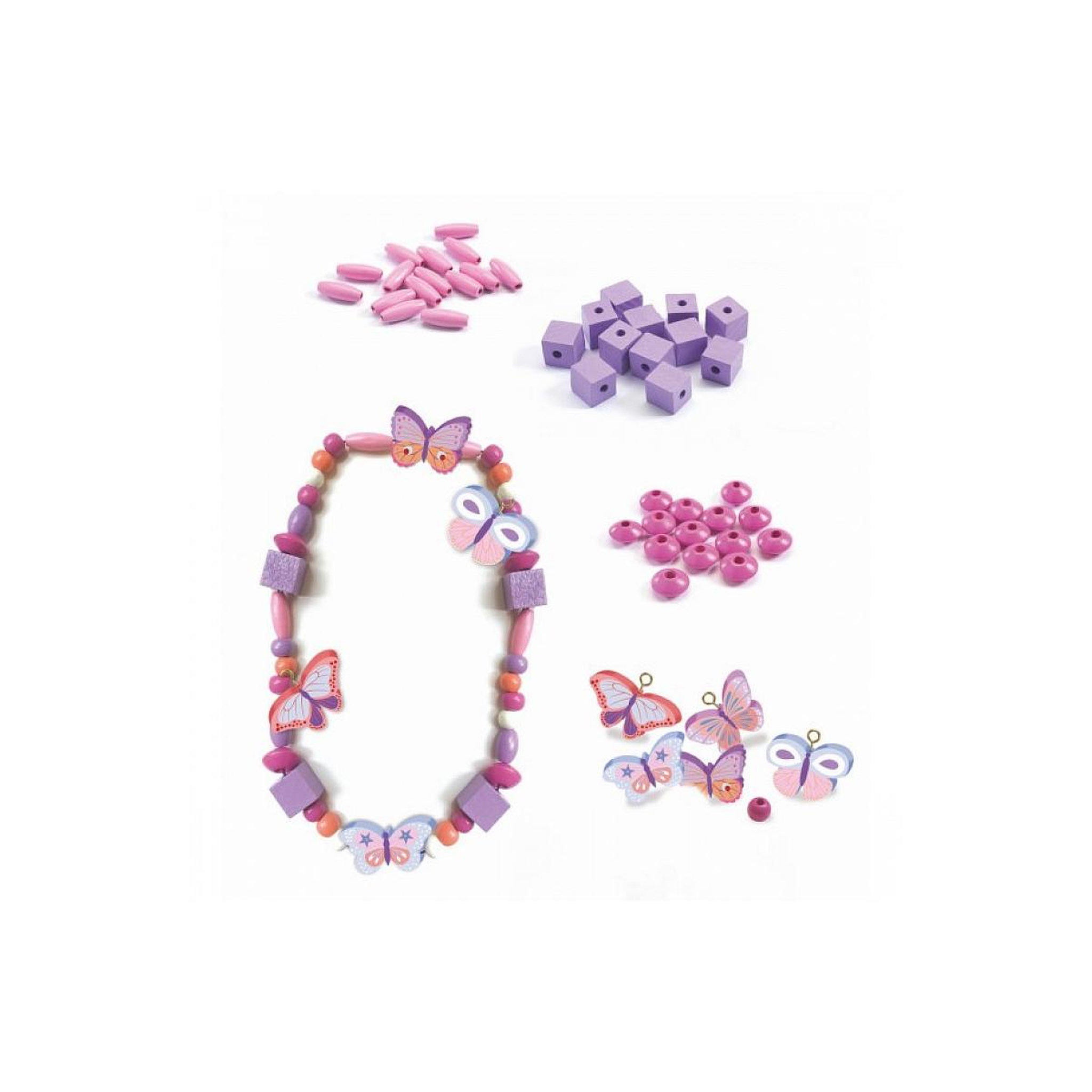 Voir la diapositive 2 : Djeco Perles en bois Foison de perles Papillons