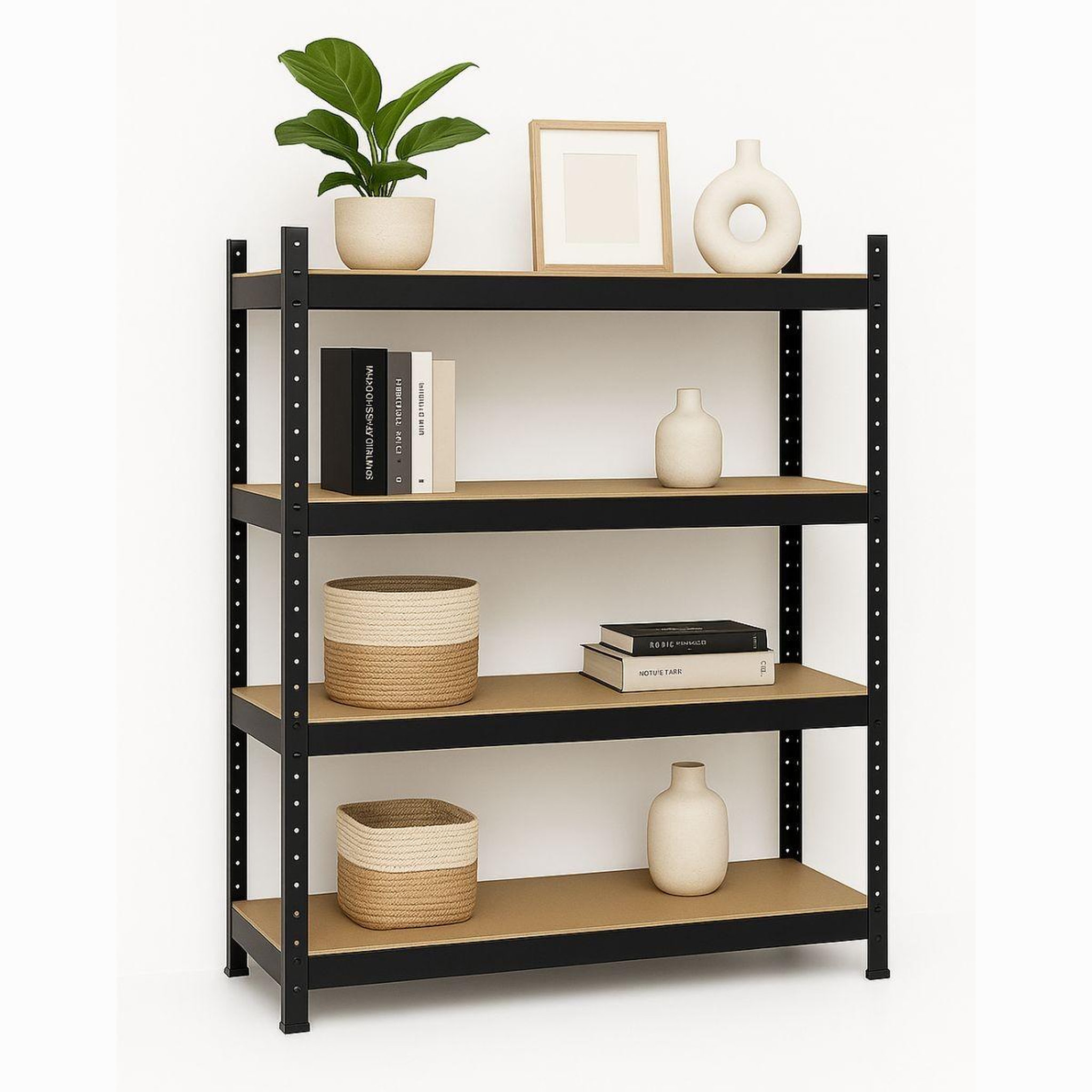 Voir la diapositive 4 : INTEC Etagère de rangement charges lourdes 1600kg noire 160 x 60 x h180cm - rayonnage métal 4 plateaux bois intec