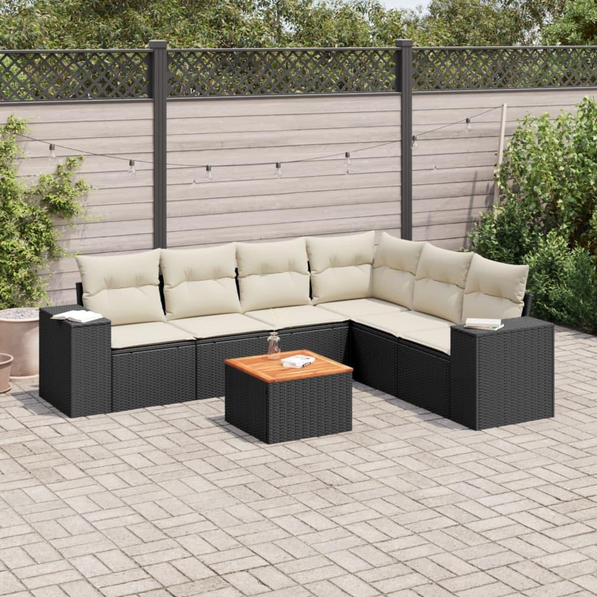 VIDAXL Salon de jardin 7 pcs avec coussins noir resine tressee