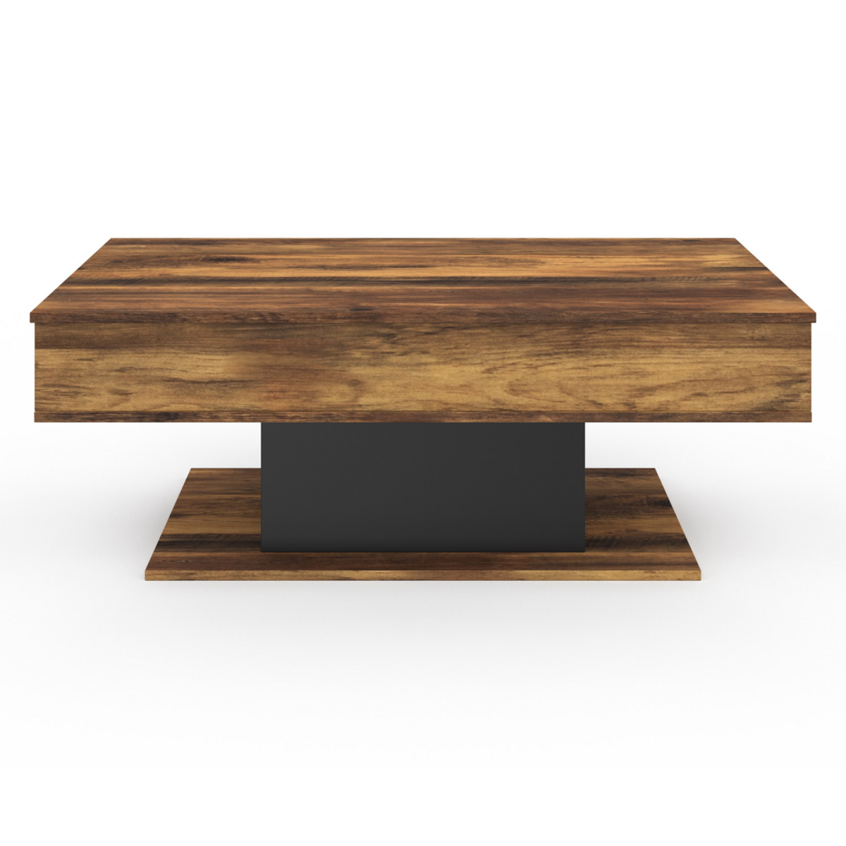 ID MARKET Table basse plateau relevable rectangulaire EDEN bois foncé effet vieilli et noir