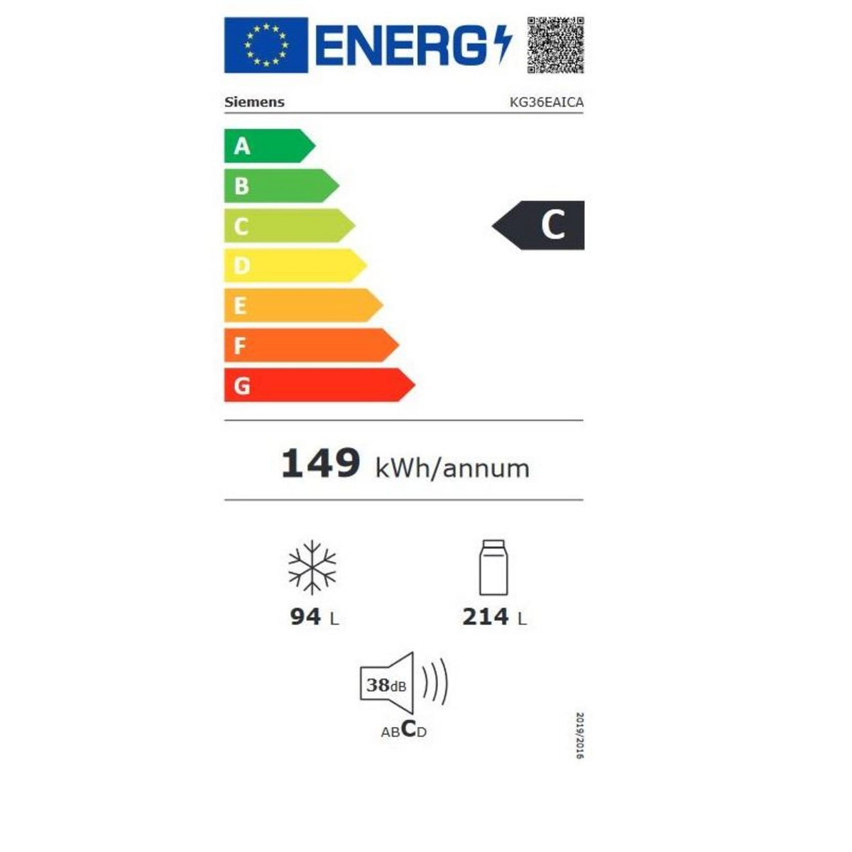 Siemens Réfrigérateur combiné 60cm 308l brassé - kg36eaica