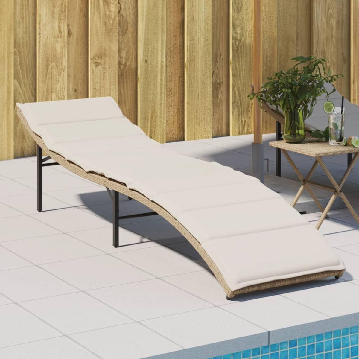 VIDAXL Chaise longue avec coussin beige 55x199x50 cm resine tressee