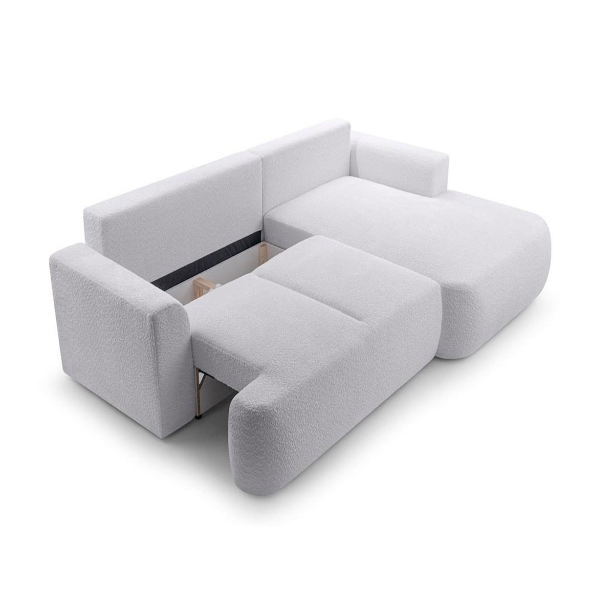 BEST MOBILIER Candela - canapé d'angle droit 4 places - convertible avec coffre - en tissu bouclette