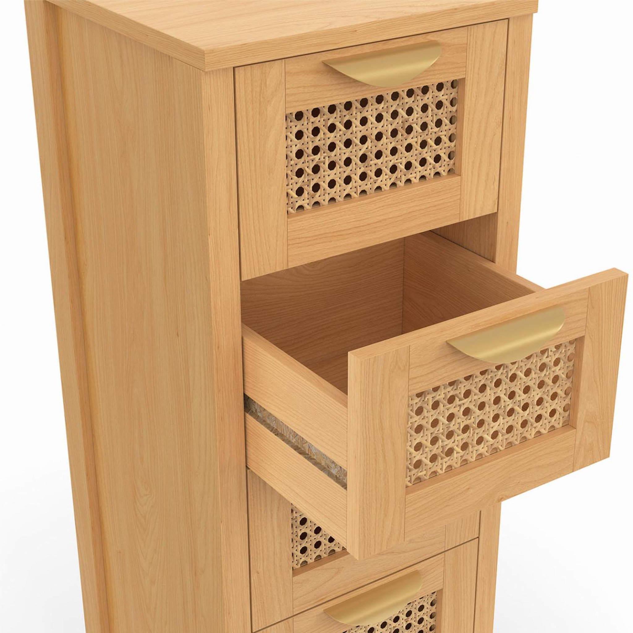 Voir la diapositive 6 : ID MARKET Meuble d'appoint 4 tiroirs edhen 30x30x80 cm chiffonnier pour entrée salle de bain avec cannage