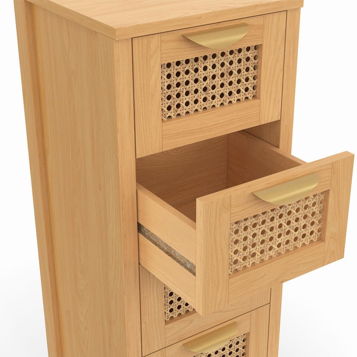 ID MARKET Meuble d'appoint 4 tiroirs EDHEN 30 cm chiffonnier bois et cannage pour entrée salle de bain