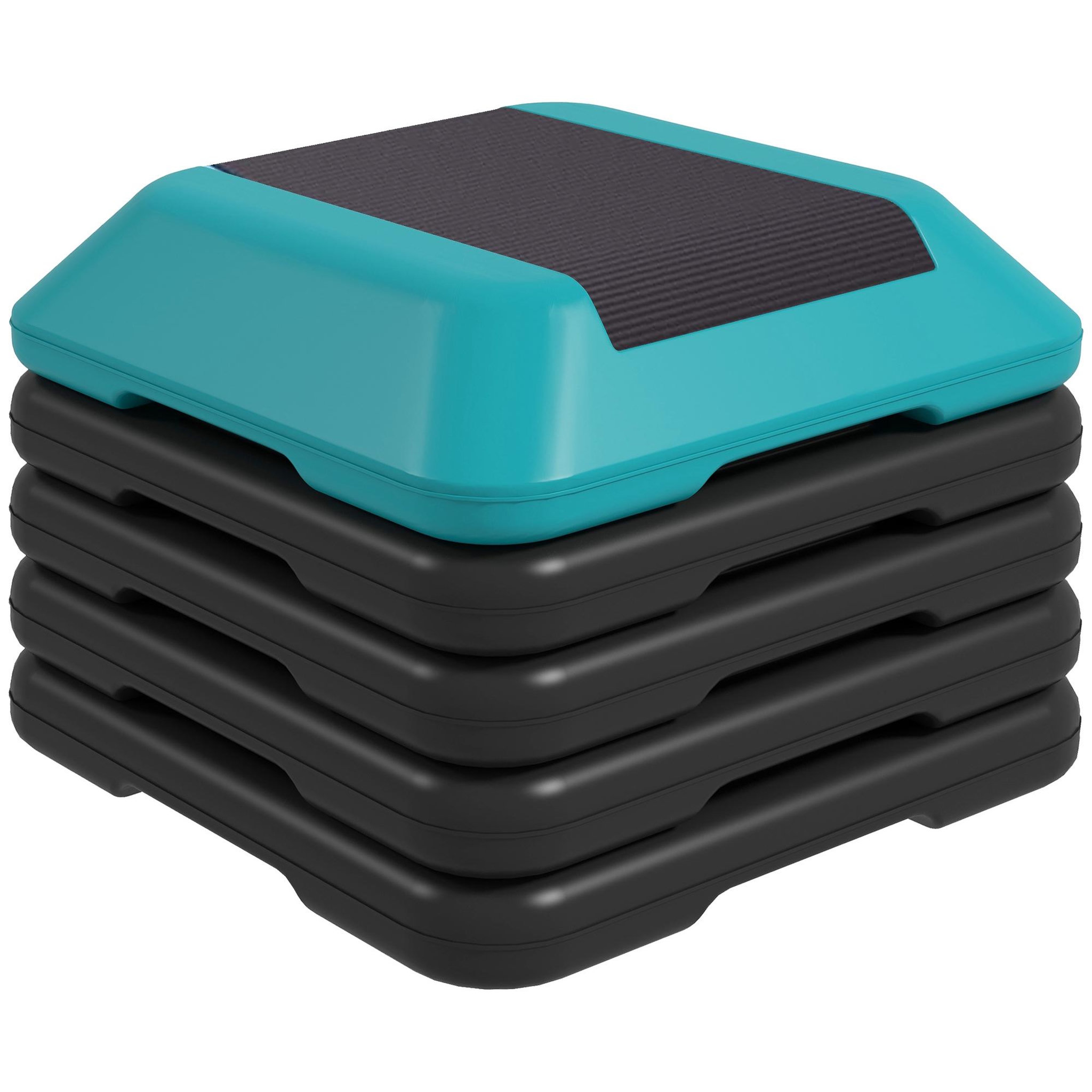 Voir la diapositive 1 : HOMCOM Stepper aerobic fitness réglable 5 niveaux h.10/15/20/25/30 cm max. 150 kg turquoise noir