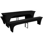 VIDAXL 3 housses pour table et bancs de biere Extensible Noir 220 x 70 x 80cm
