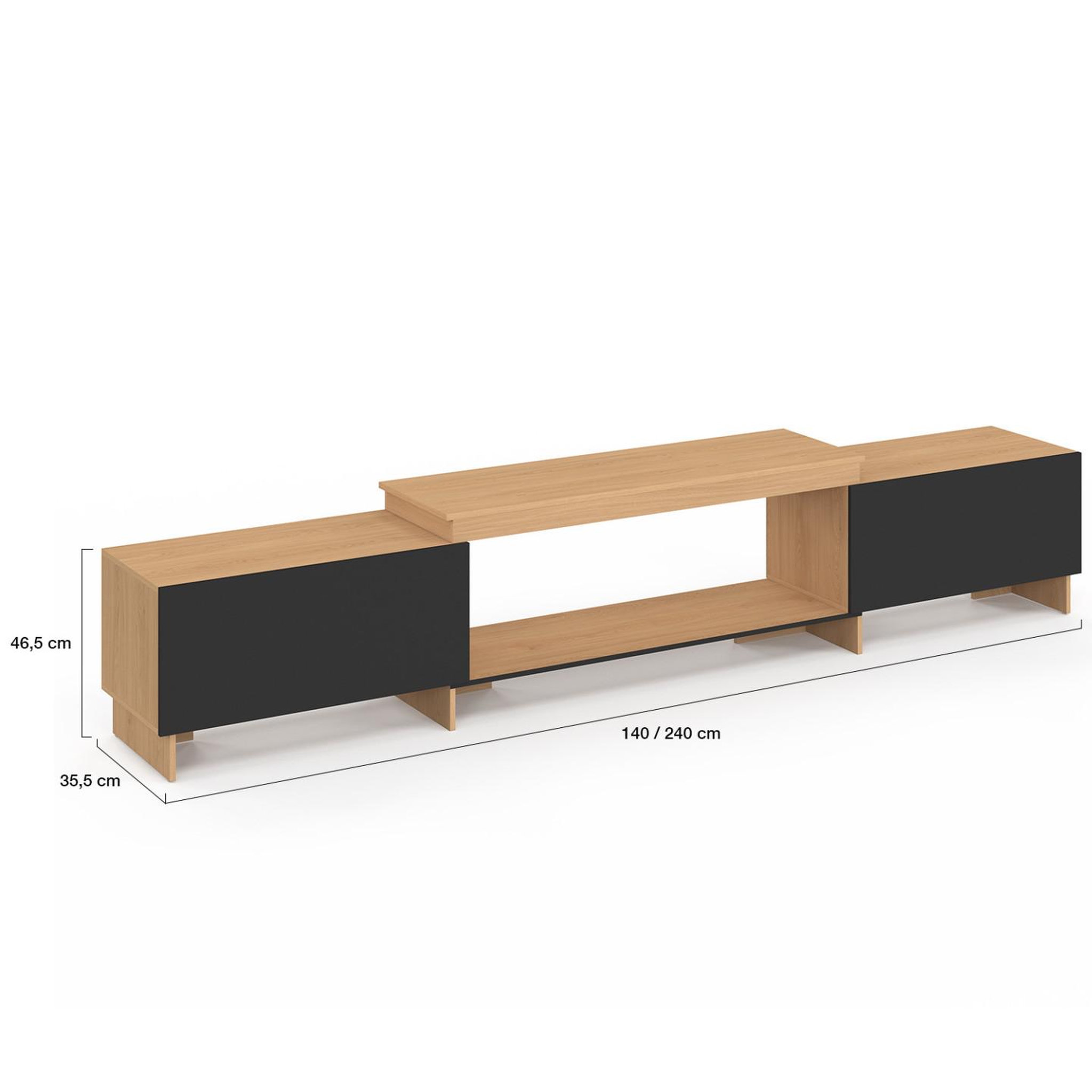 Voir la diapositive 6 : ID MARKET Meuble tv extensible 140-240 cm vlad 2 portes bois et noir