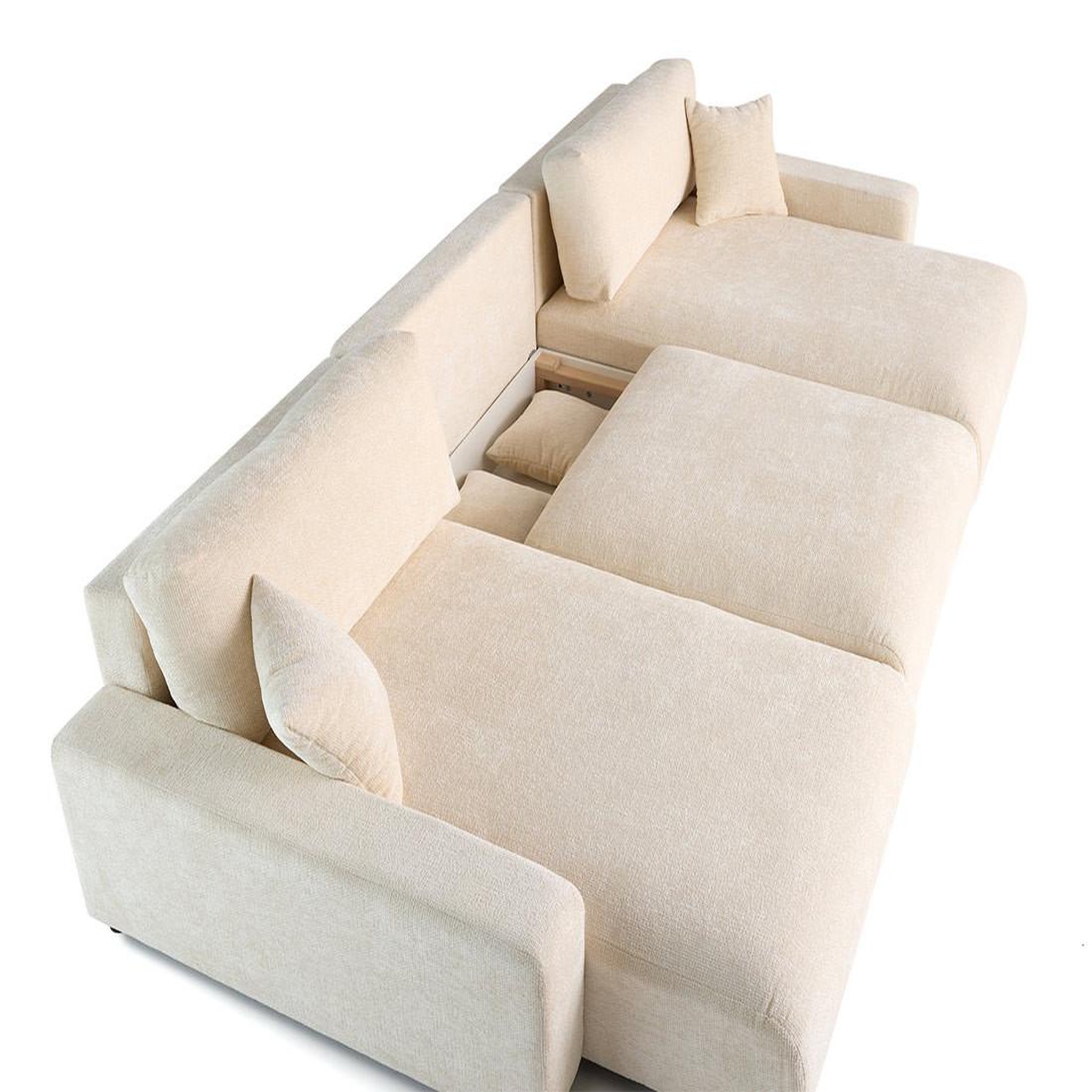 Voir la diapositive 4 : BEST MOBILIER Pivoine - canapé panoramique en u - 7 places - convertible avec coffre - en velours texturé