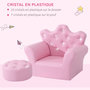 Voir la diapositive 6 : HOMCOM Ensemble fauteuil et pouf enfant design couronne de princesse - dossier et assise pouf avec boutons strass aspect cristaux - structure bois revêtement synthétique PVC rose