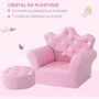 HOMCOM Ensemble fauteuil et pouf enfant design couronne de princesse - dossier et assise pouf avec boutons strass aspect cristaux - structure bois revêtement synthétique PVC rose