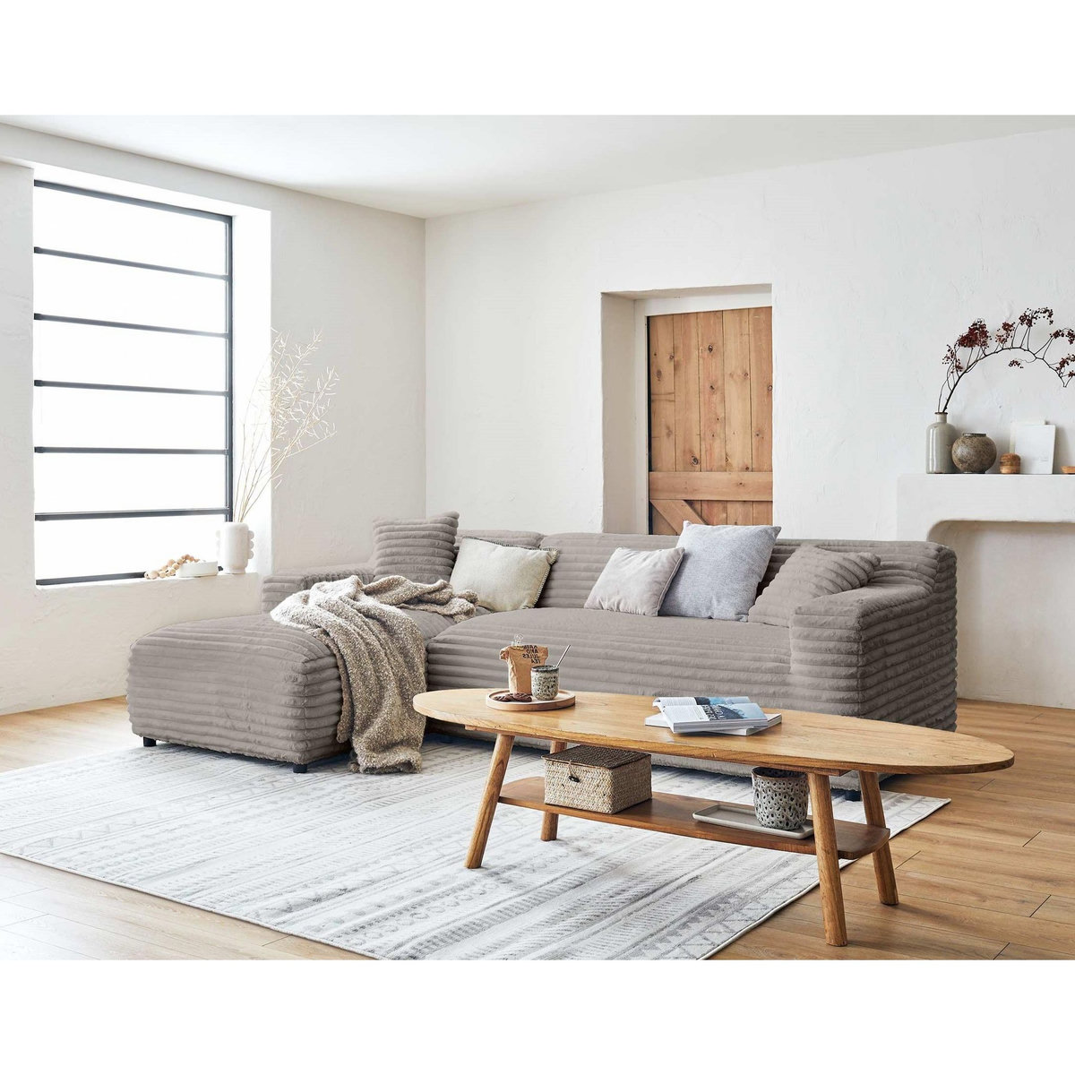 LISA DESIGN Laponie - canapé d'angle gauche - 4 places - en fausse fourrure côtelée