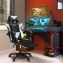 Voir la diapositive 2 : ID MARKET Fauteuil de gaming ALEX réglable avec repose-pied, coussin de tête et coussin lombaire noir blanc et gris