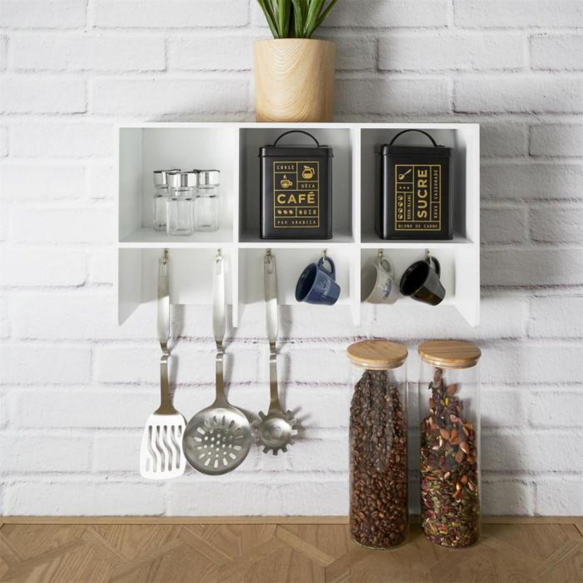 Paris Prix Étagère Murale  6 Crochets  55cm Blanc