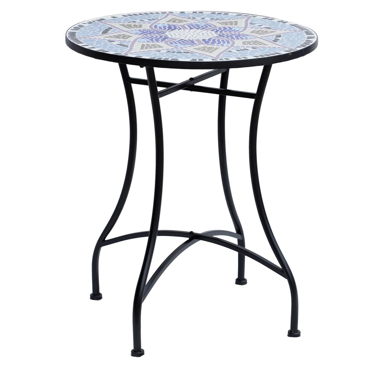OUTSUNNY Table ronde style fer forgé bistro plateau mosaïque motif fleur métal époxy anticorrosion noir céramique