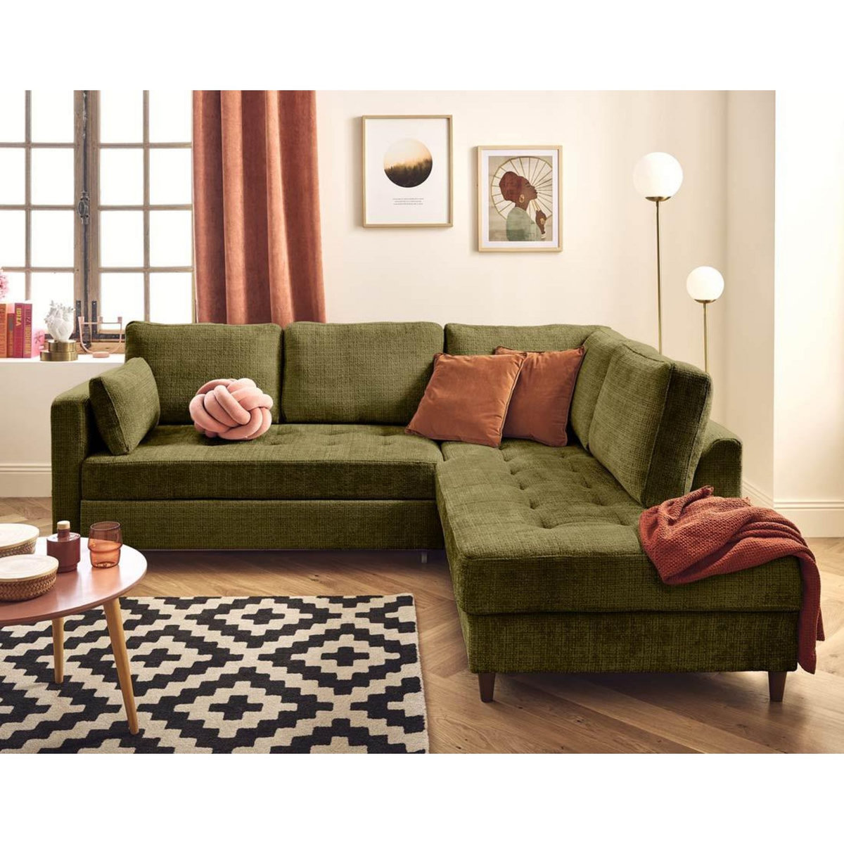 LISA DESIGN Anna - canapé d'angle droit 5 places convertible en velours texturé