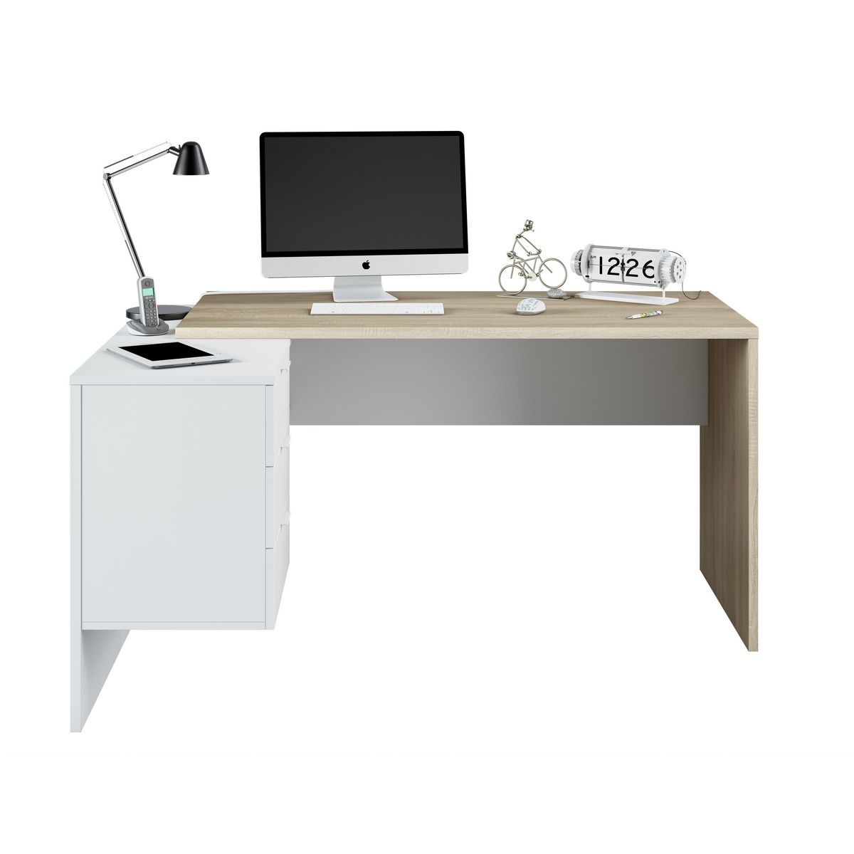 Bureau d'angle réversible droit ou gauche avec caisson 3 tiroirs L145cm OFFICIO