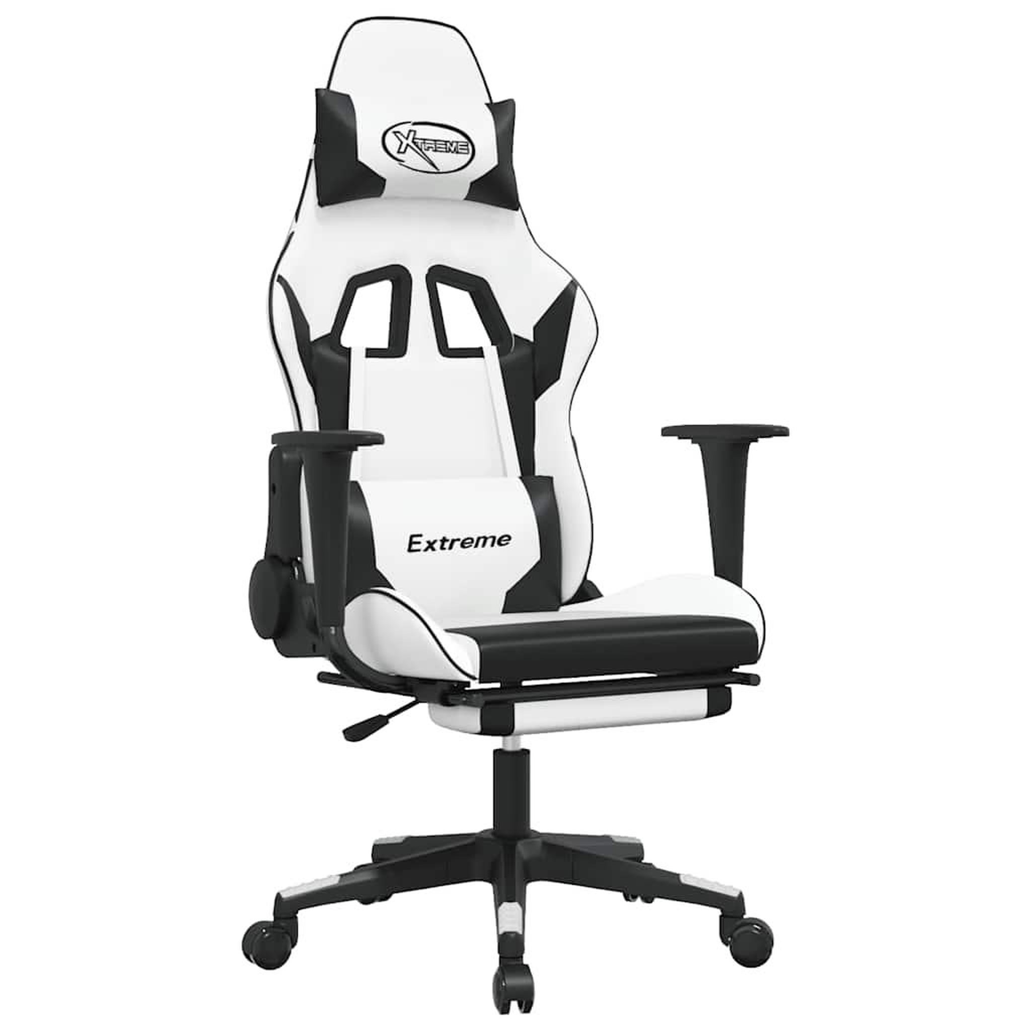Voir la diapositive 2 : VIDAXL Chaise de jeu de massage avec repose-pied Blanc noir Similicuir