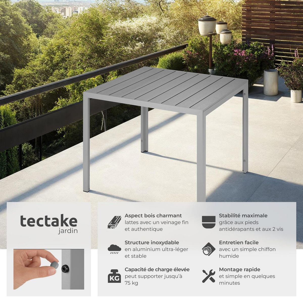 tectake Table de jardin en aluminium et plastique argent