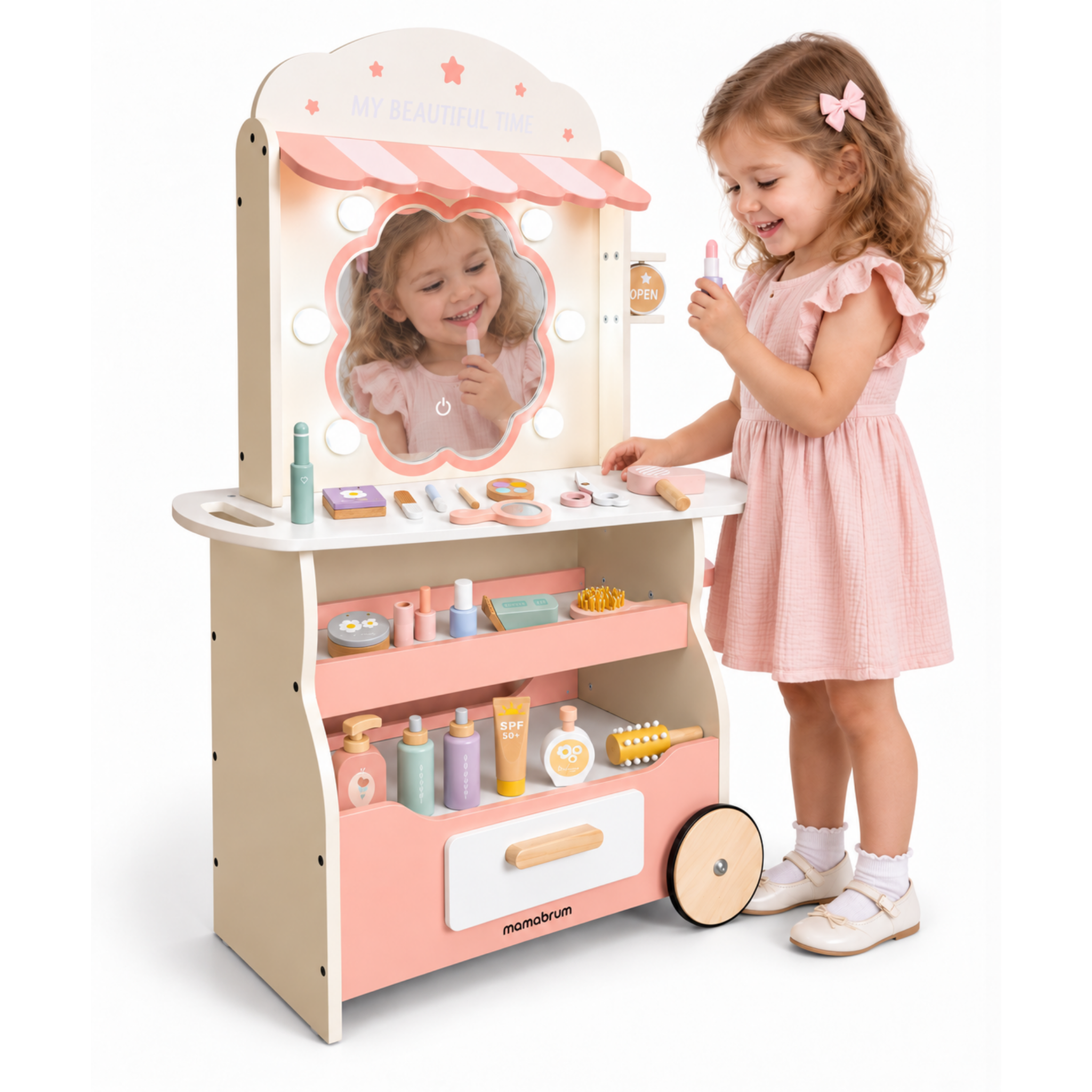 MAMABRUM Salon de Coiffure Bois Enfant Mamabrum Miroir LED 20 Accessoires 3 Ans+
