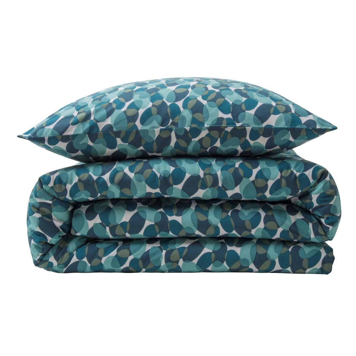 FUTURE HOME Parure de lit 2 personnes géométrique marine en coton