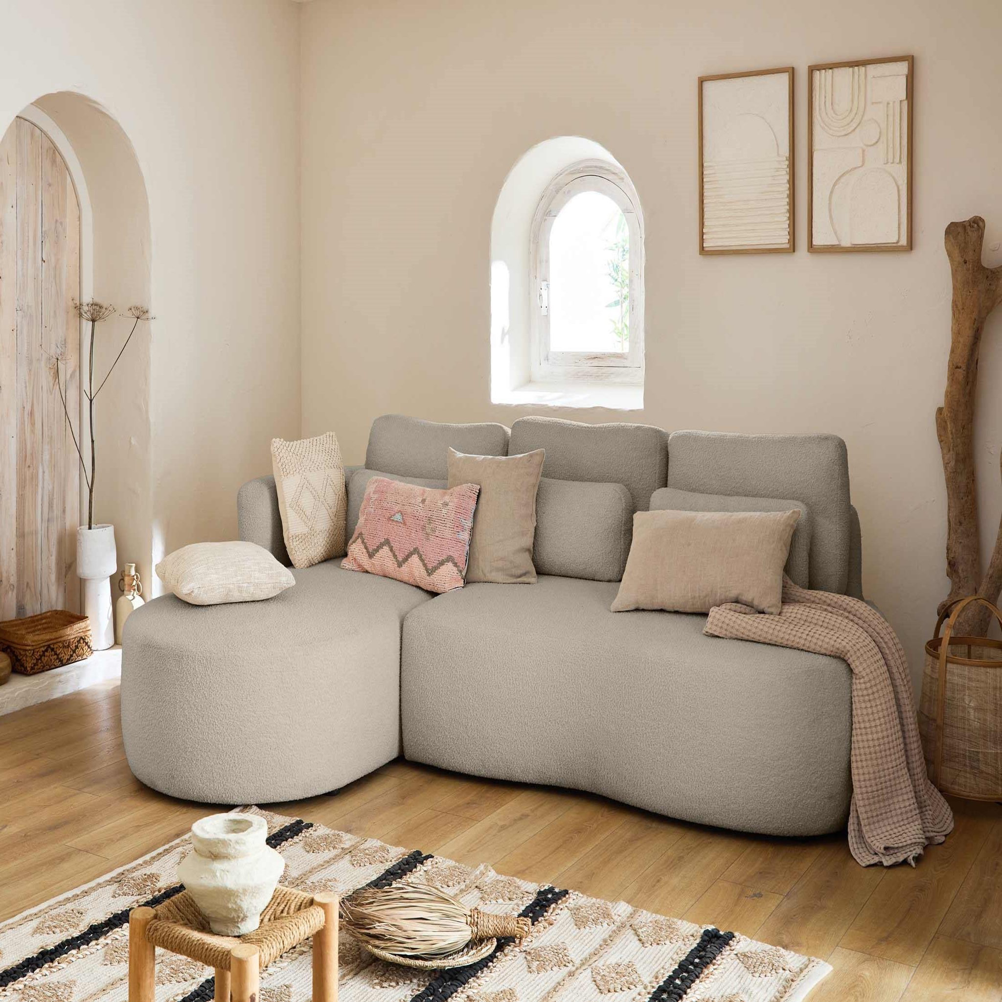 Voir la diapositive 5 : BEST MOBILIER Mahina - canapé d'angle gauche - 4 places - convertible avec coffre - en tissu bouclette