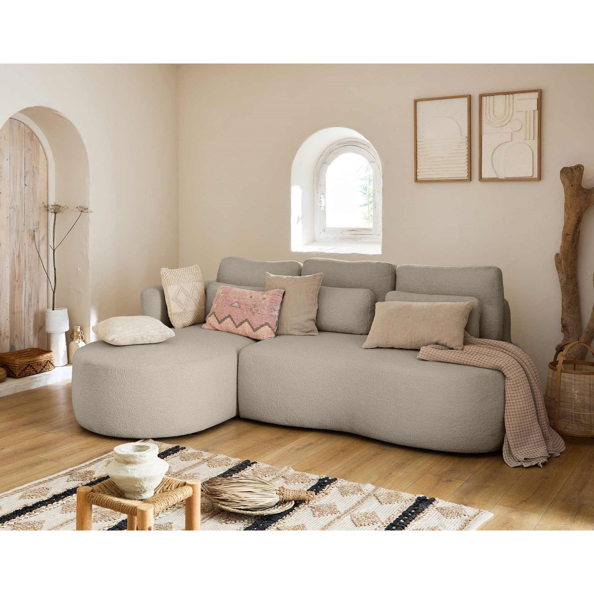 LISA DESIGN Mahina - canapé d'angle gauche - 4 places - convertible avec coffre - en tissu bouclette