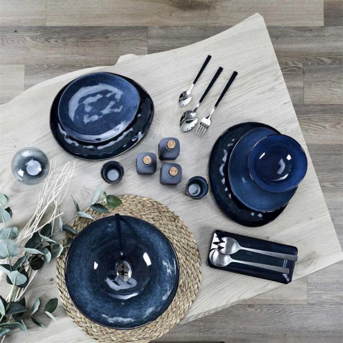 Paris Prix Lot de 6 Assiettes Plates  Au Grès  27cm Bleu