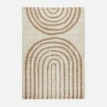 SWEEEK Tapis intérieur shaggy, motifs géométriques arc-en-ciel, beige, poils longs. Coloris disponibles : Beige