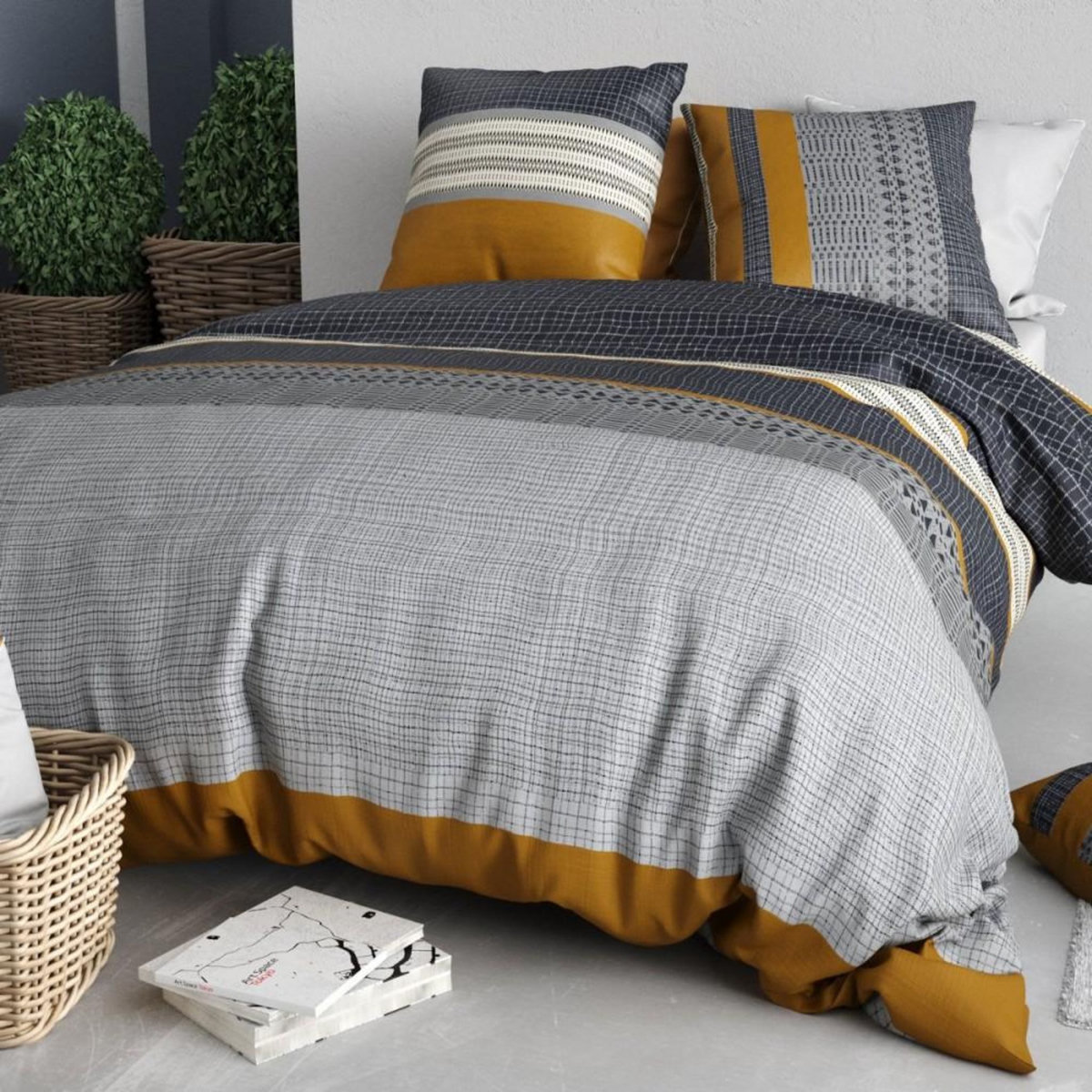 ATELIER DU COTON Housse de couette 260x240 ELKA + 2 taies coton 57 fils