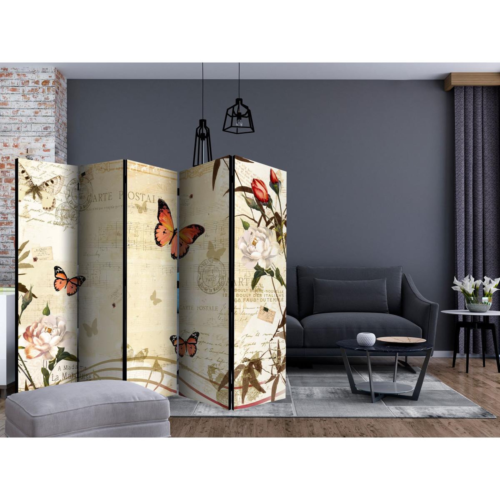 Voir la diapositive 2 : Paris Prix Paravent 5 volets  melodies of butterflies  172x225cm
