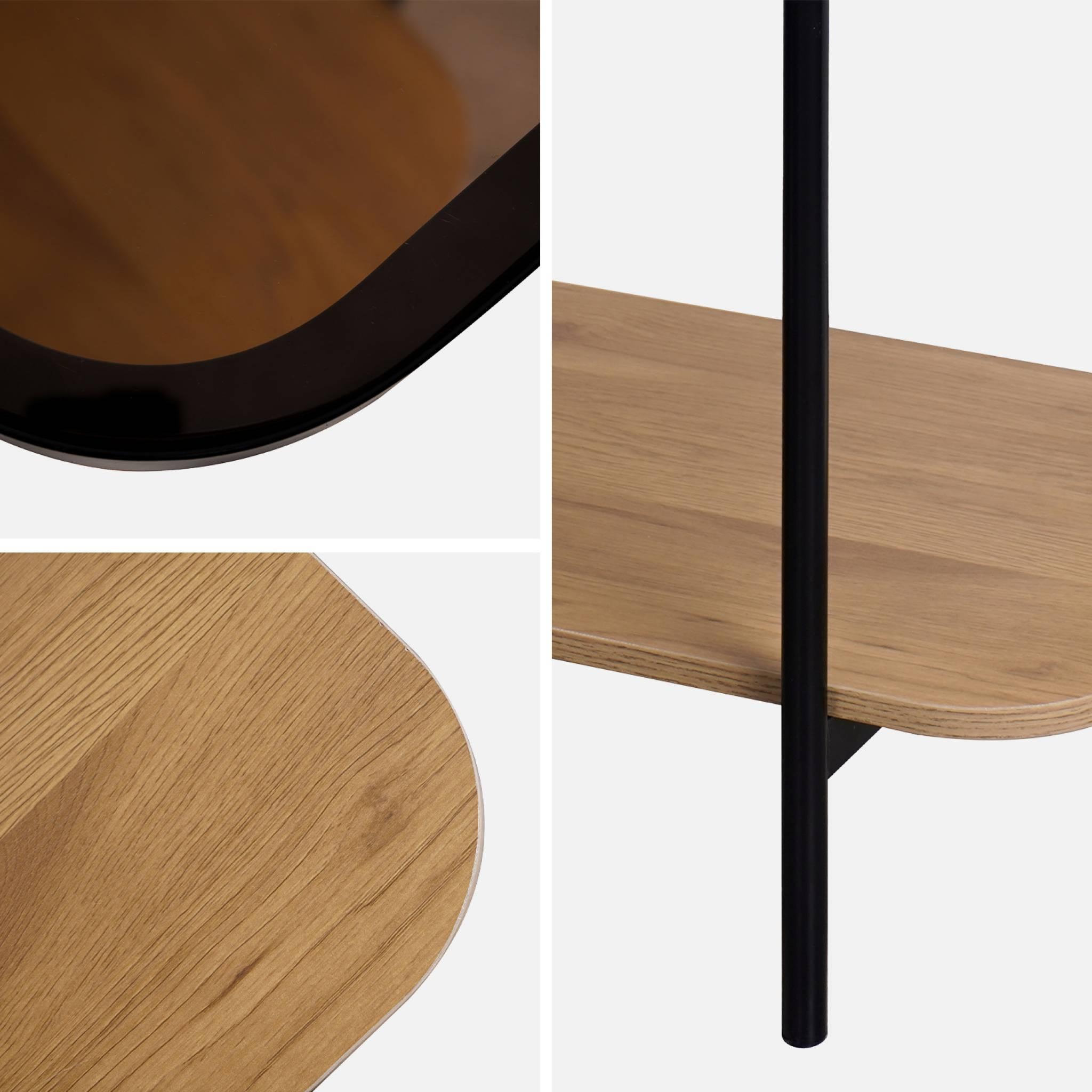 Voir la diapositive 5 : SWEEEK Console vintage en métal noir avec 2 plateaux (verre et décor bois). bords arrondis