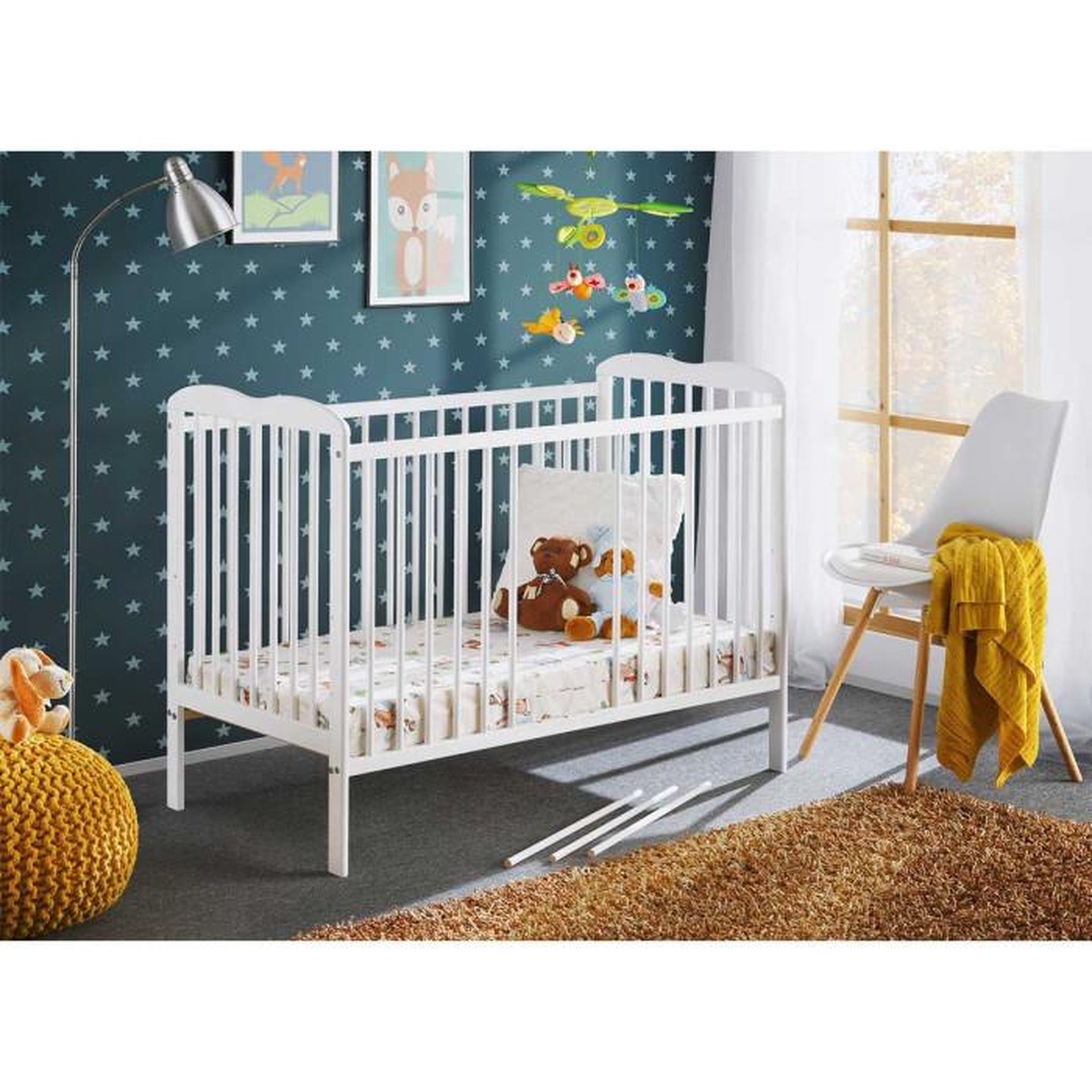 Voir la diapositive 2 : Paris Prix Lit Bébé & Matelas  Ala  60x120cm Blanc Mat
