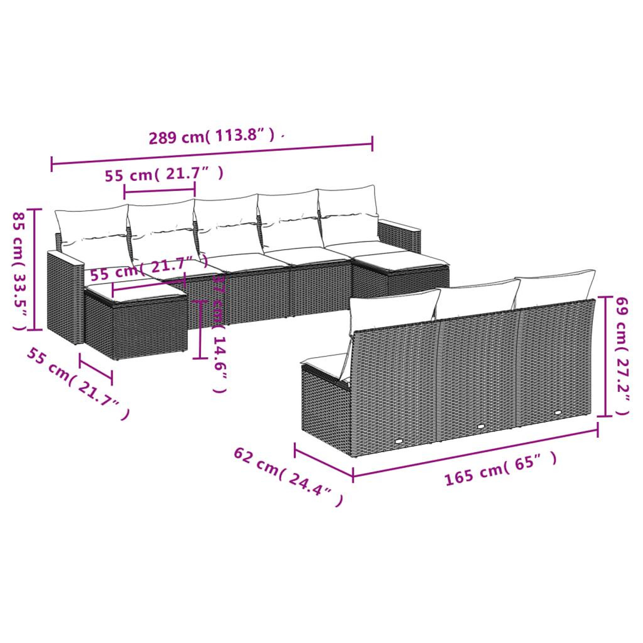 Voir la diapositive 6 : VIDAXL Salon de jardin avec coussins 10 pcs gris resine tressee