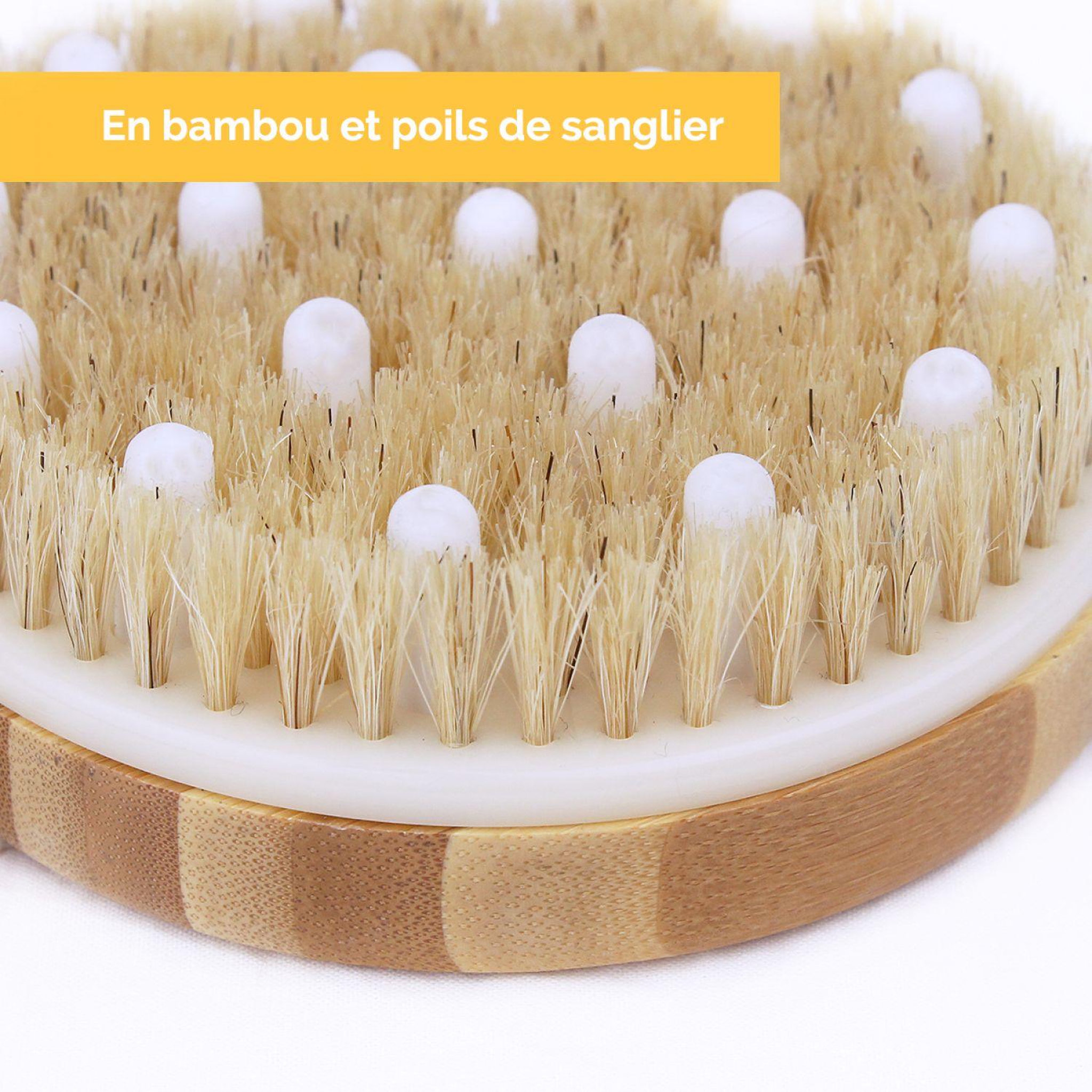 Voir la diapositive 3 : VIVEZEN Lot de 2 brosses de massage et de drainage, anti cellulite en bambou 11 x 11 x 3,5 cm avec poignée de maintien