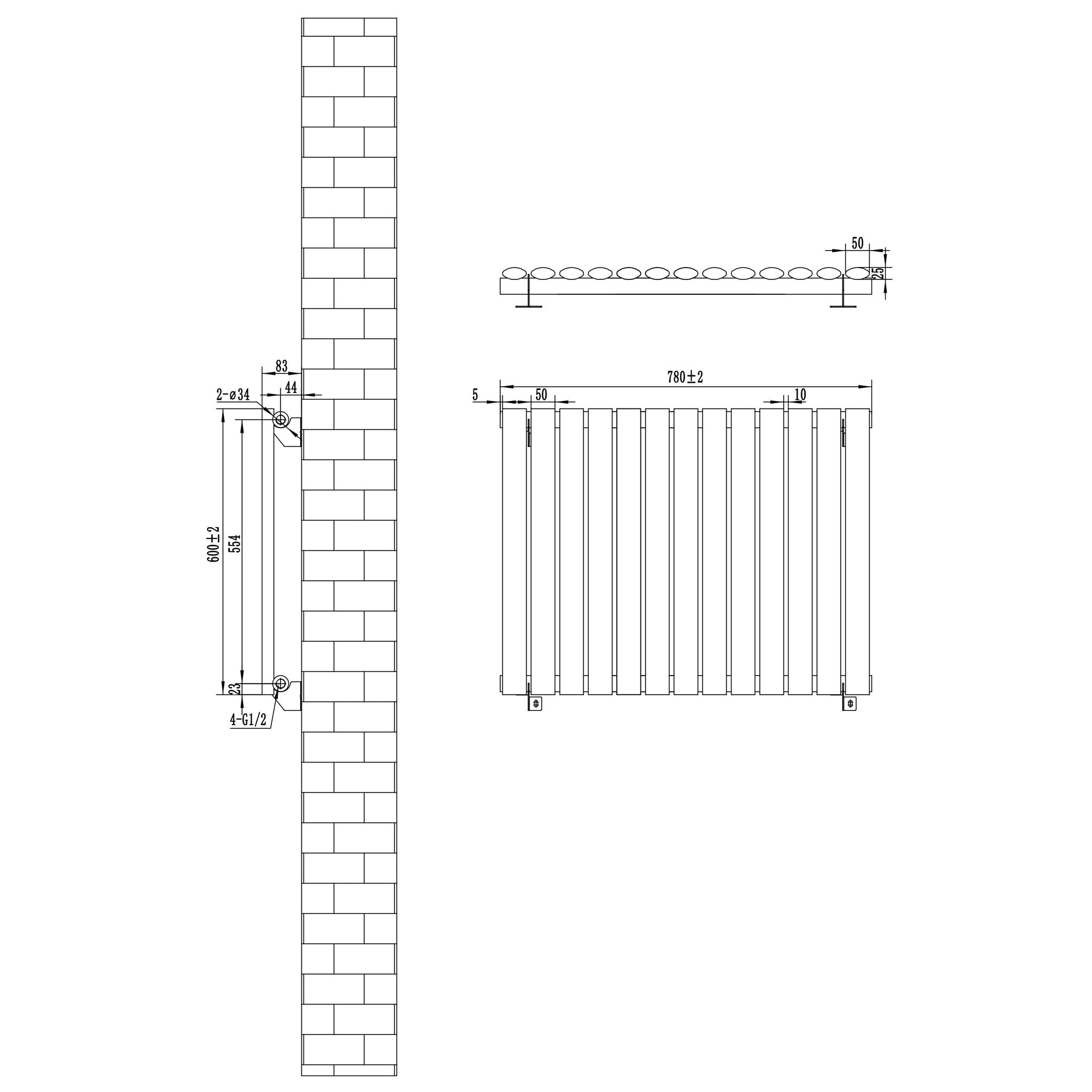 Voir la diapositive 5 : MONSTERSHOP Radiateur à colonnes ovales & vannes, 1 panneau - 600 x 780 mm