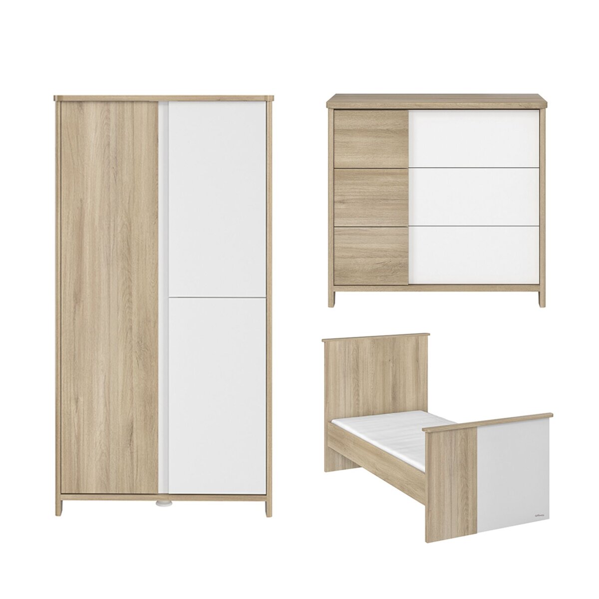 GALIPETTE Chambre complète lit évolutif 70x140 - commode 3 tiroirs et armoire 3 portes Sacha - Chêne et blanc