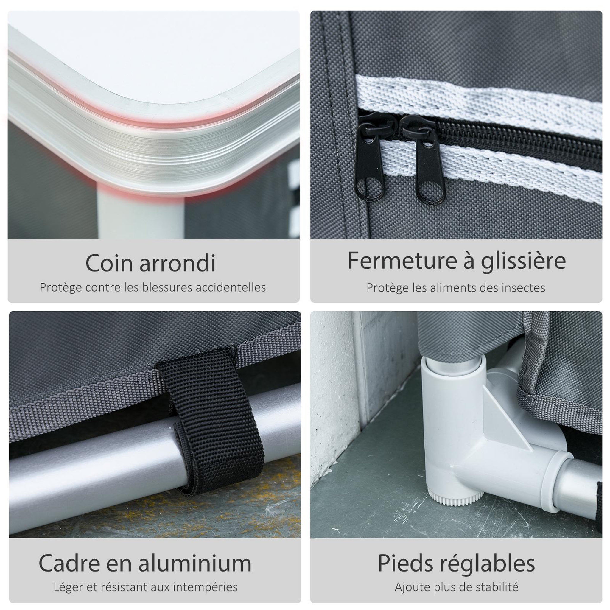 Voir la diapositive 4 : OUTSUNNY Cuisine de camping - armoire de camping - plan de travail, nombreux rangements, sac transport inclus - armature alu. Oxford gris