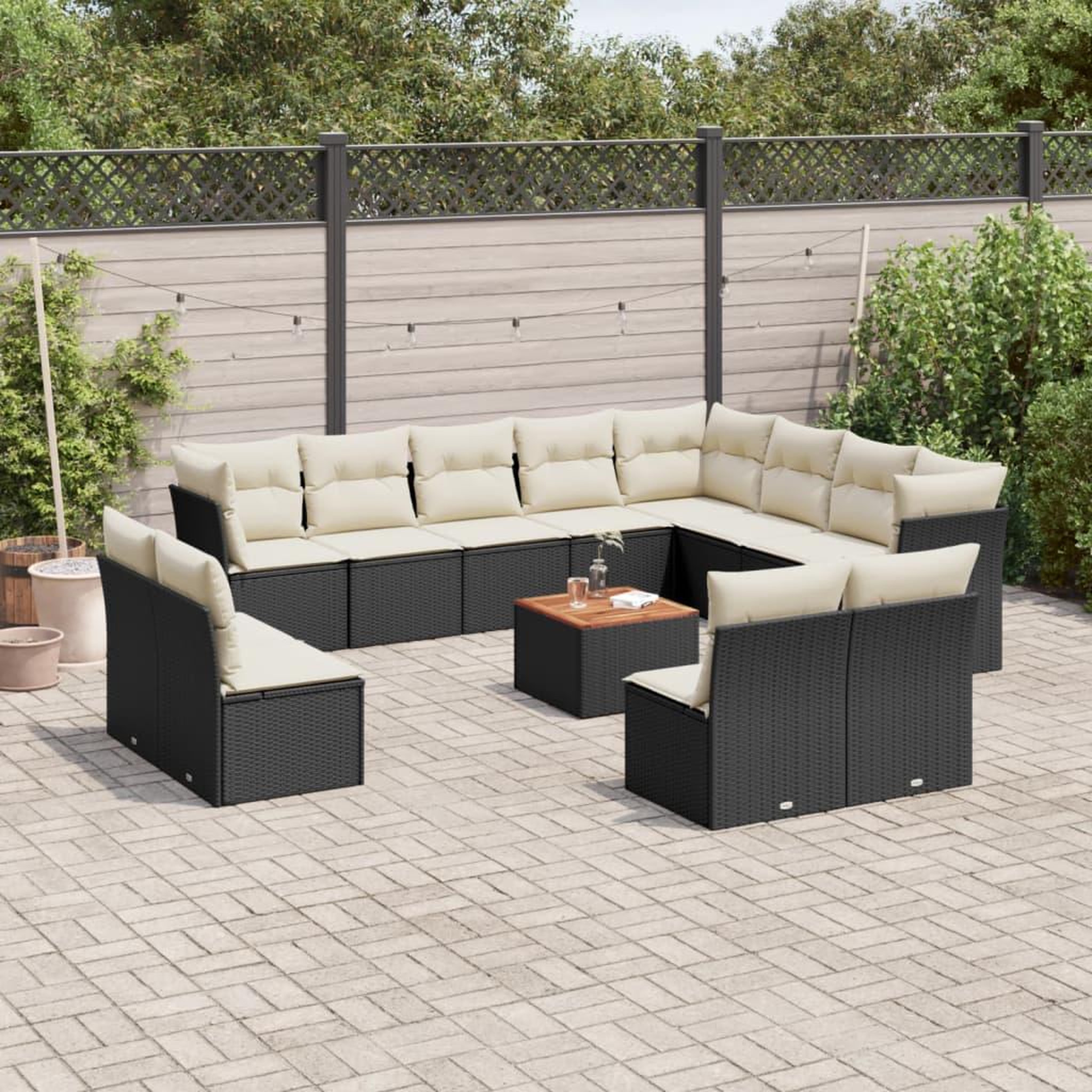 VIDAXL Salon de jardin avec coussins 13 pcs noir resine tressee