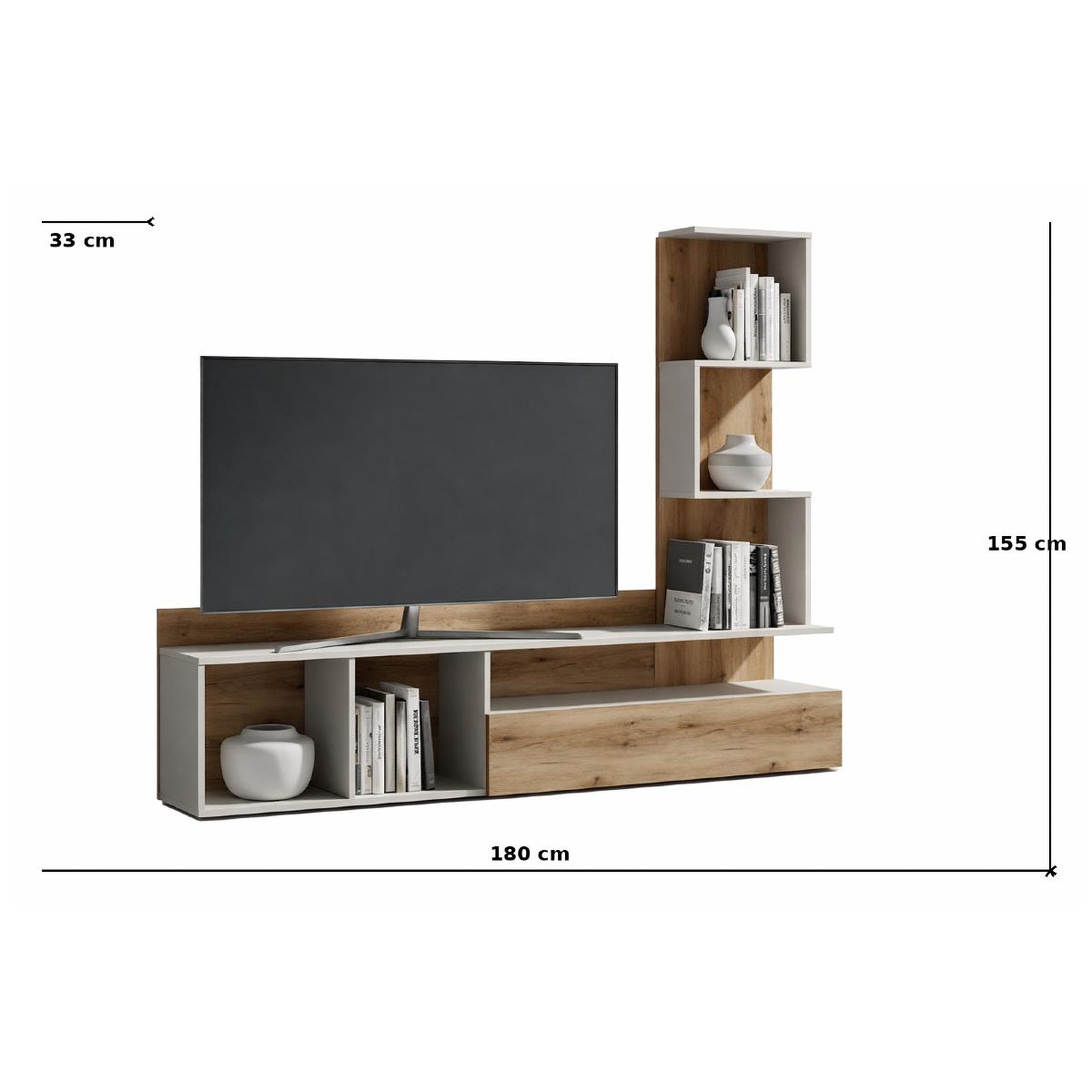 Voir la diapositive 3 : JLC KREATION Ensemble meuble tv mural moderne beige et bois 180cm mila