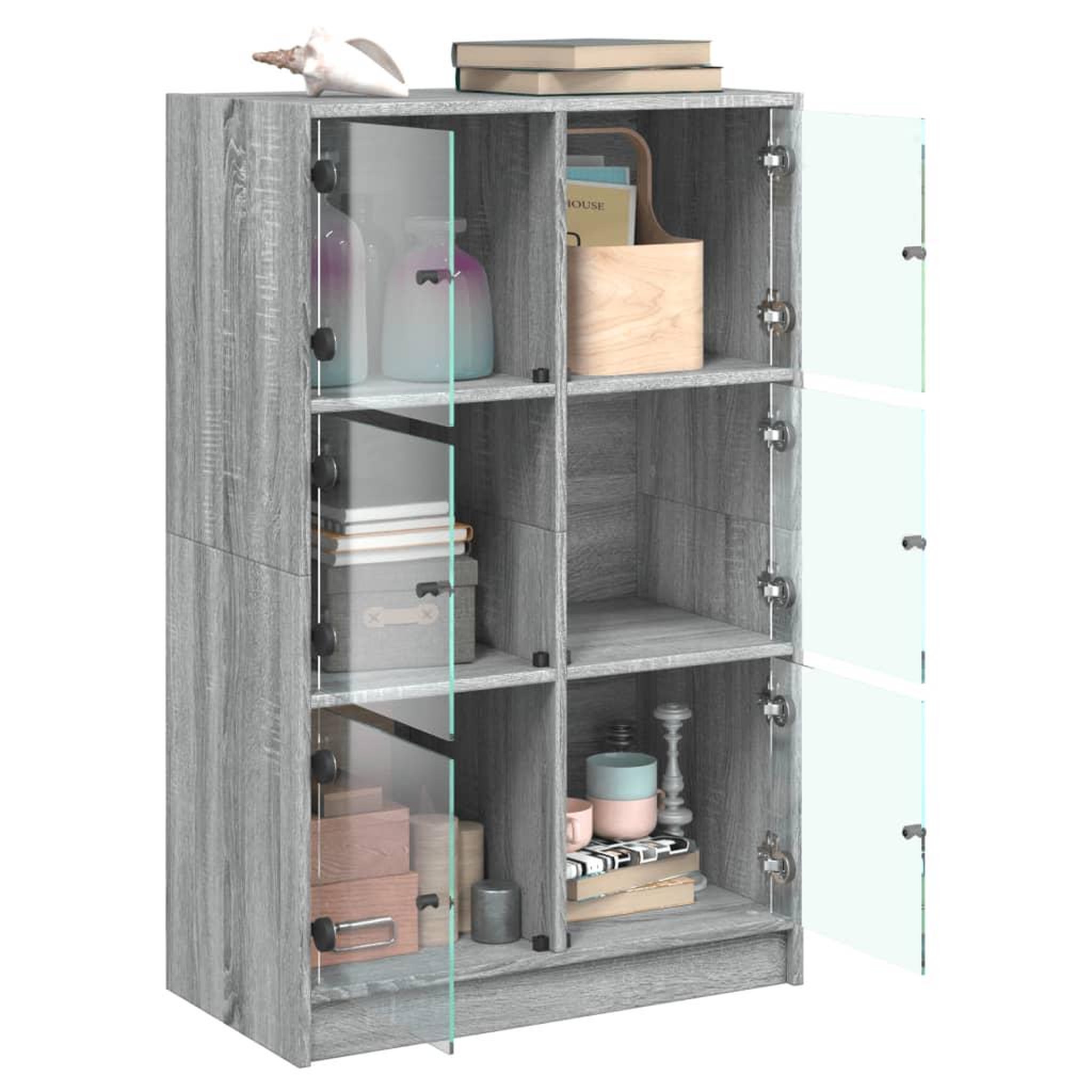 Voir la diapositive 4 : VIDAXL Buffet haut avec portes gris sonoma 68x37x109cm bois ingenierie