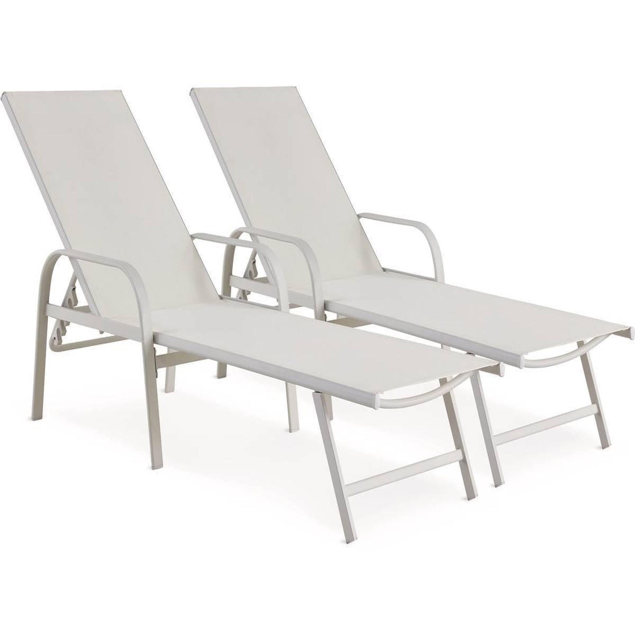 Habitat et Jardin Lot de 2 bains de soleil en métal avec accoudoirs  farniente  - blanc