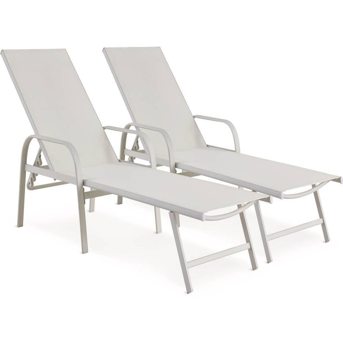 Habitat et Jardin Lot de 2 Bains de soleil en métal avec accoudoirs  Farniente  - Blanc