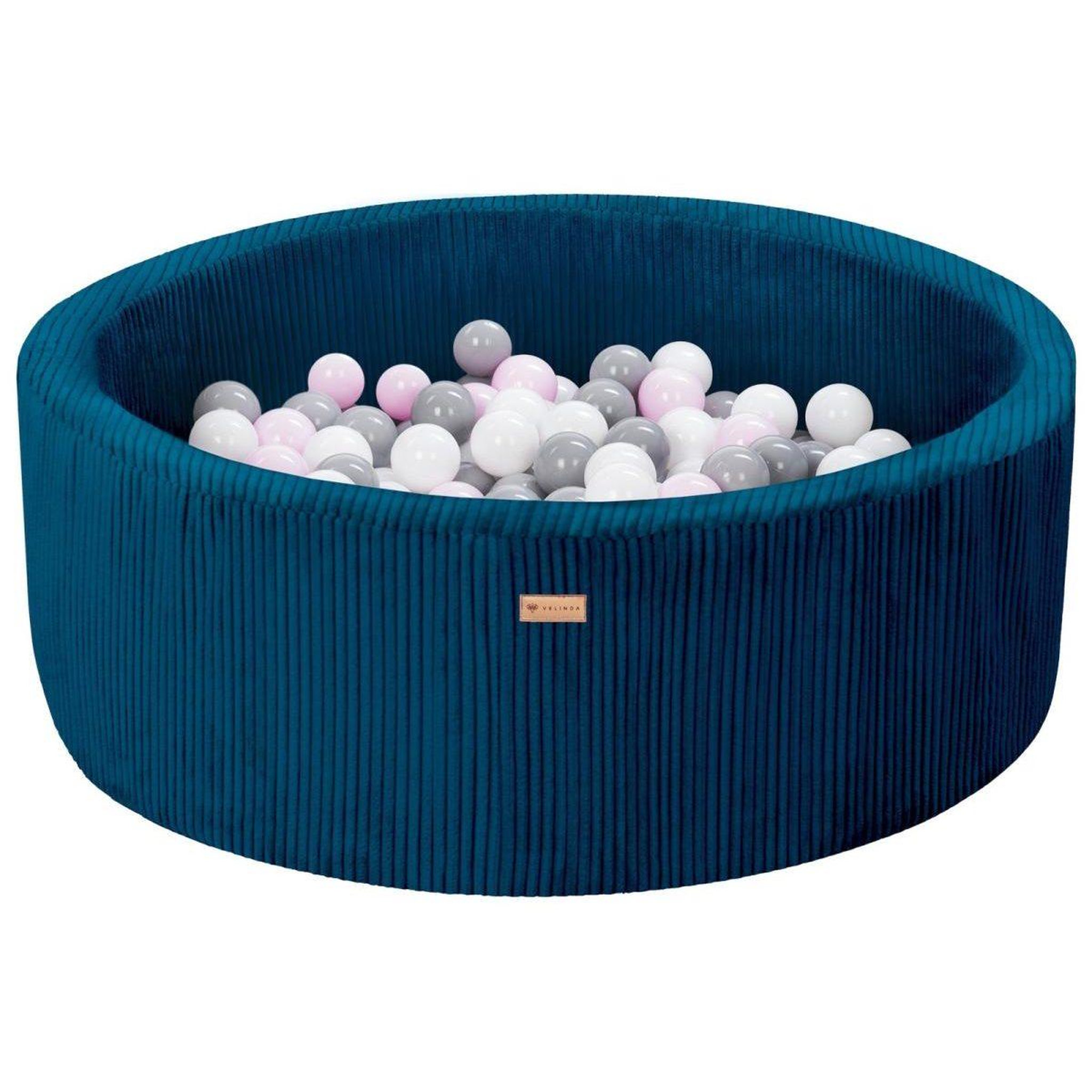 VELINDA Piscine à balles en velours côtelé avec 200 balles, diamètre env. 90 cm — bleu marine
