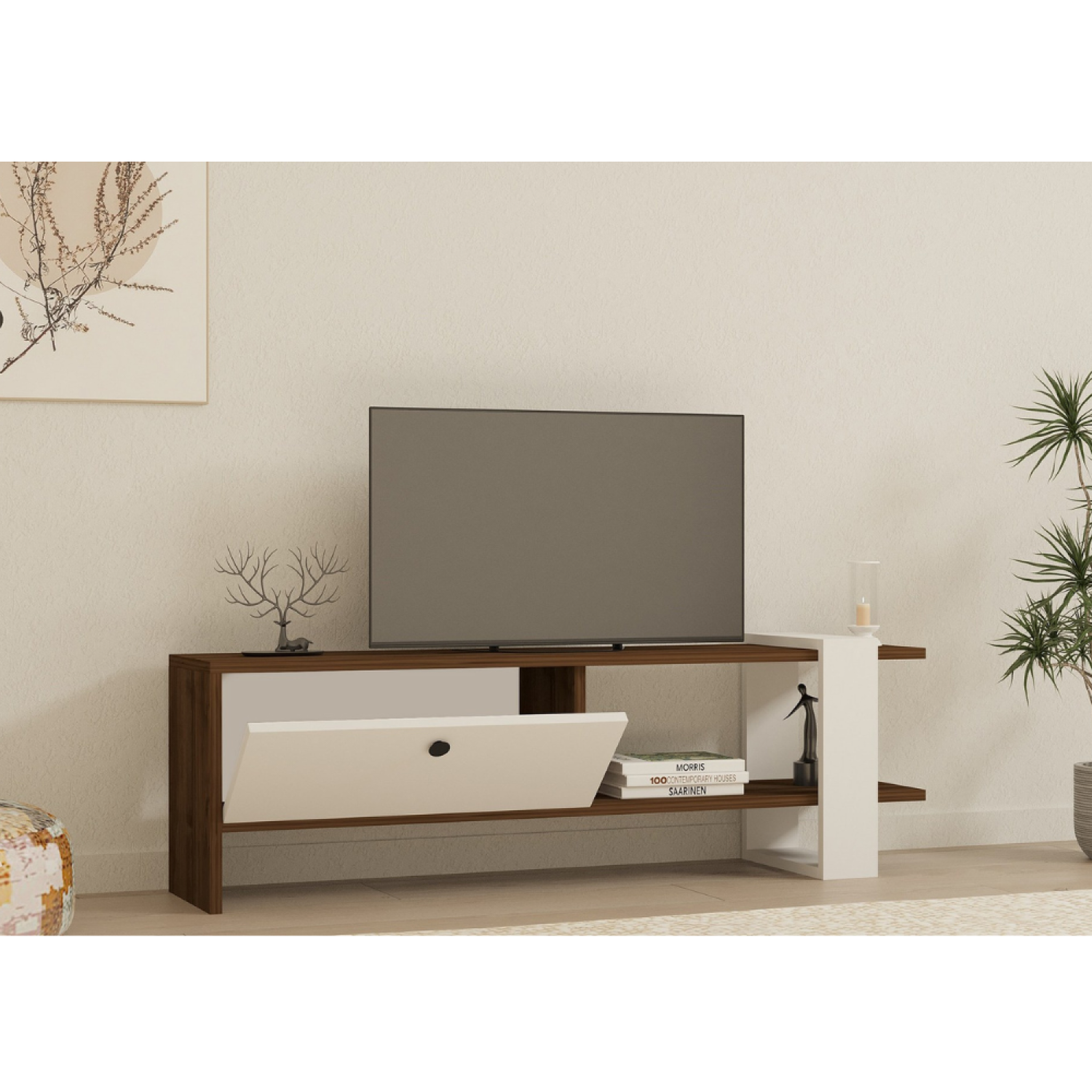 Voir la diapositive 5 : CONCEPT USINE Meuble tv bois et blanc avec rangement 120 cm loom