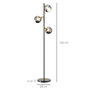 Voir la diapositive 3 : HOMCOM Lampadaire globe design néo-rétro 3 ampoules orientables max. 40 W H. 162 cm métal noir doré verre gris