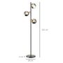 Voir la diapositive 3 : HOMCOM Lampadaire globe design néo-rétro 3 ampoules orientables max. 40 W H. 162 cm métal noir doré verre gris