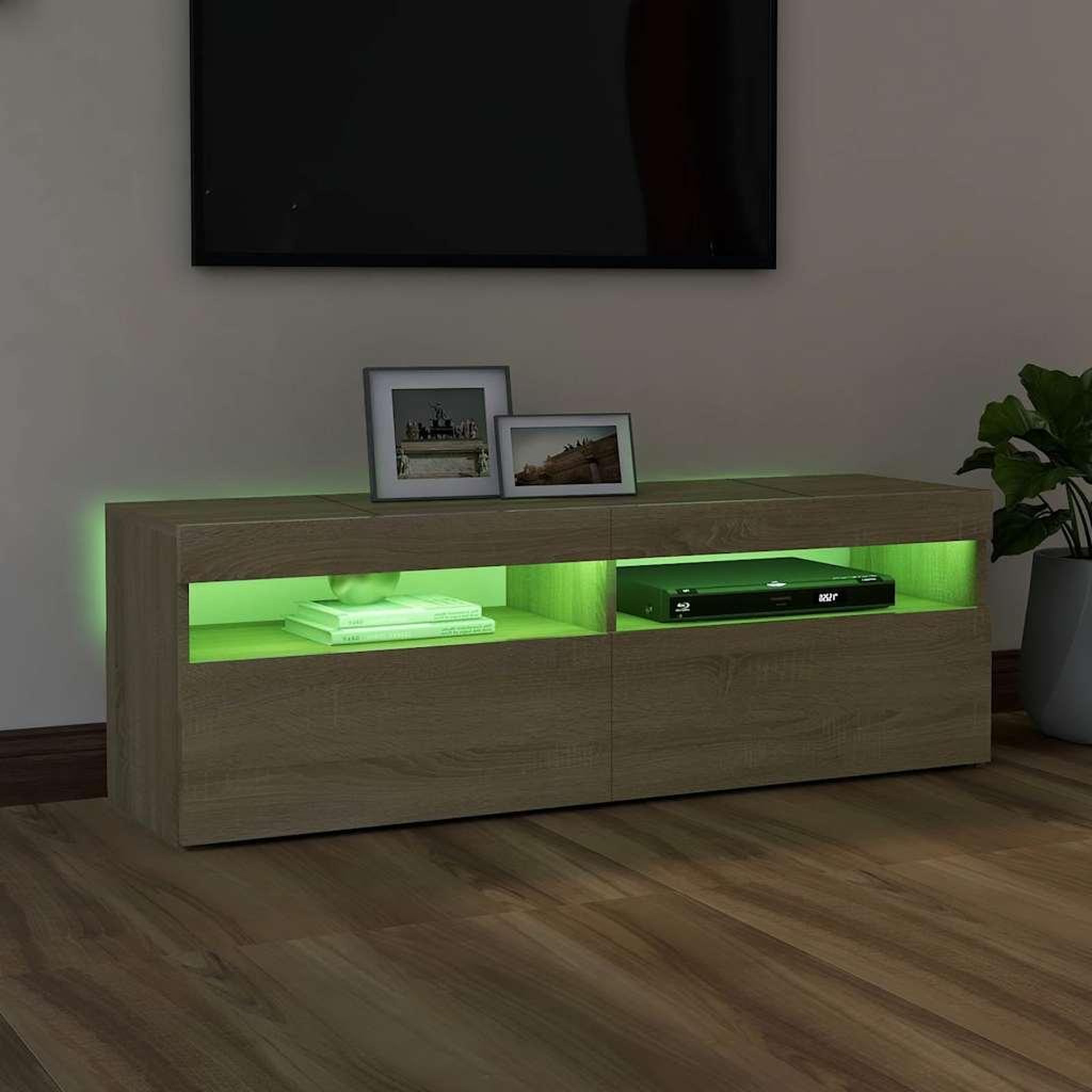 Voir la diapositive 5 : VIDAXL Meuble TV avec lumieres LED chene sonoma 120x35x40 cm