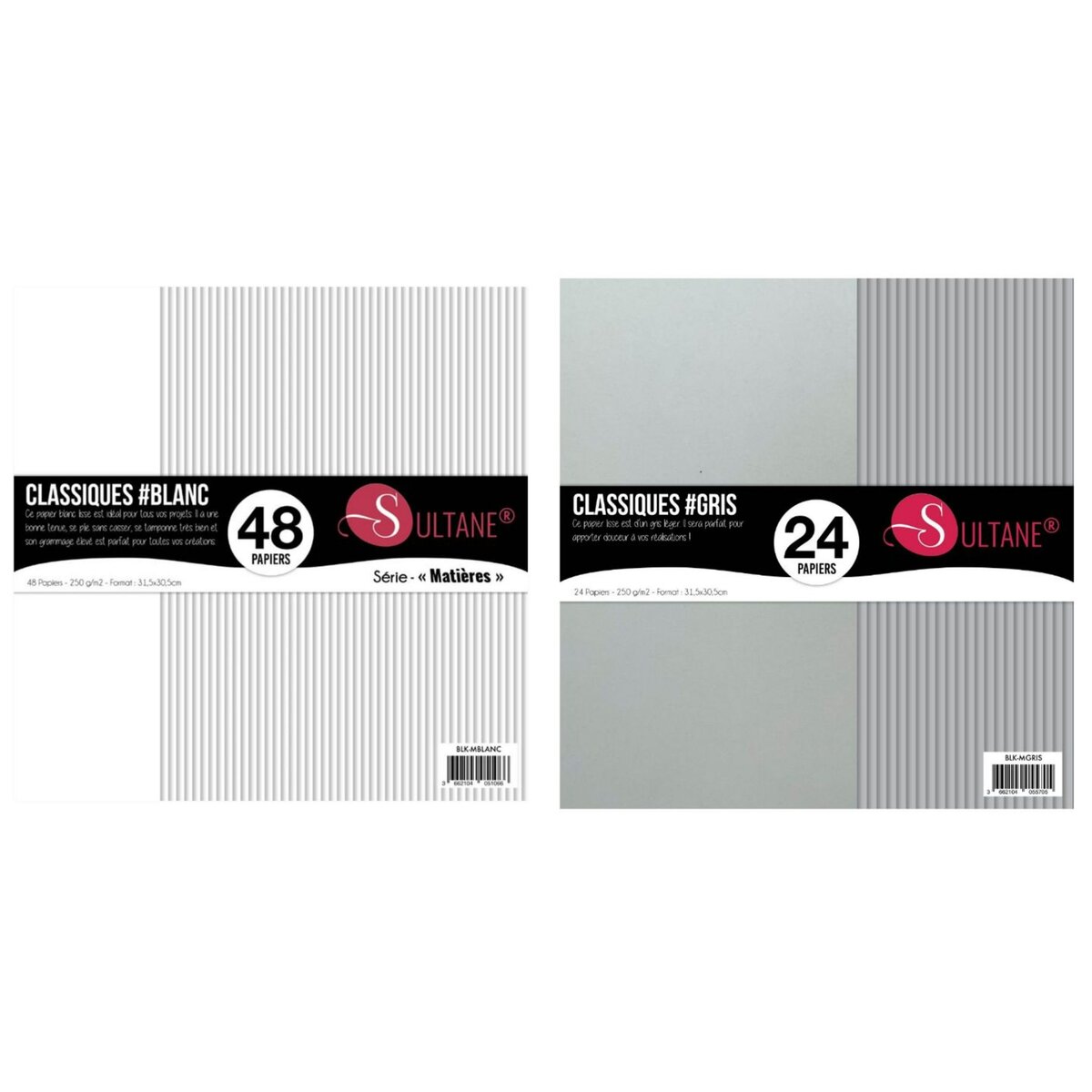  72 papiers Scrapbooking Blanc + Gris - 300g/ m²